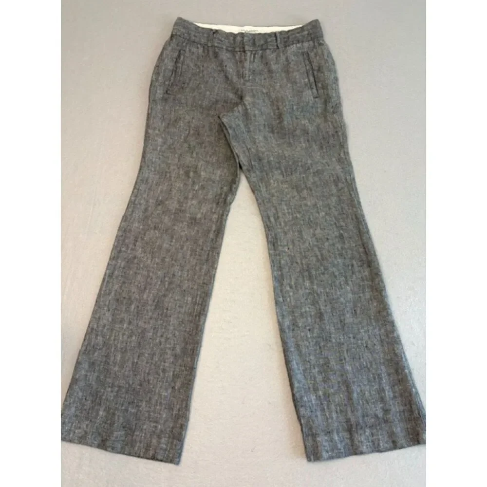 Banana Republic Martin Fit Grey 100% Linen Wide Trousers Pants Womens 4